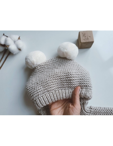 Unisex Çocuk Çift Ponpon Kar Beresi